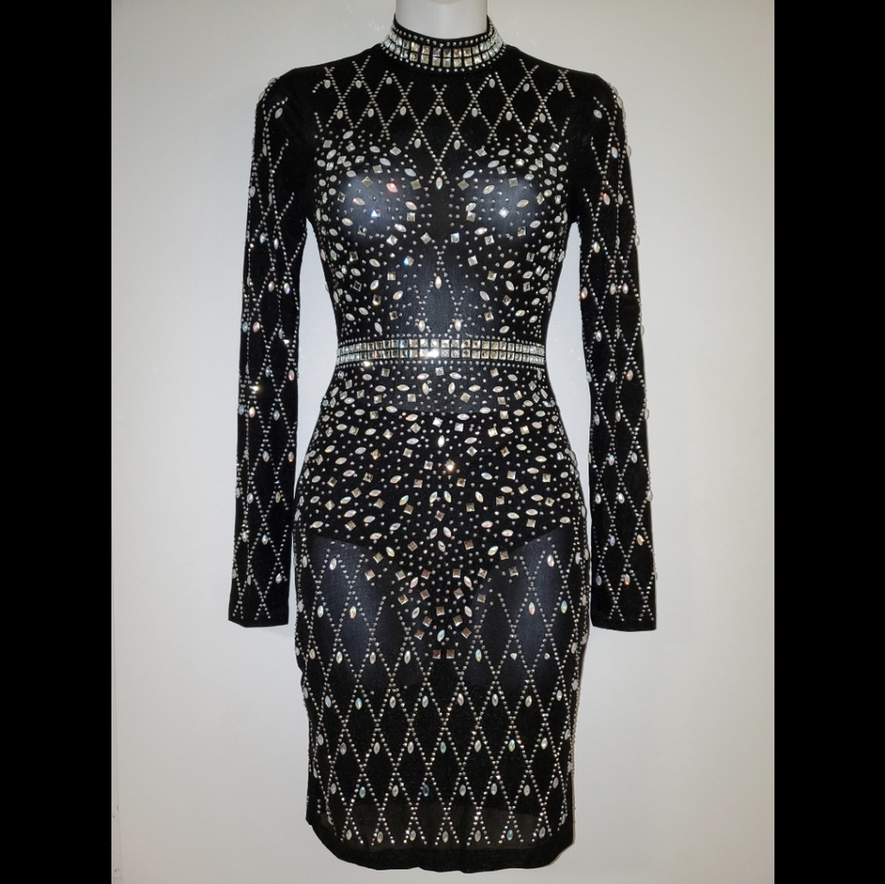 Crystal embellished sheer dress